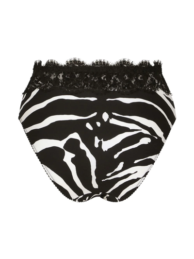Dolce & Gabbana Zebra Print Charmeuse And Lace Briefs In Black