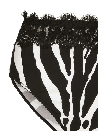 Dolce & Gabbana Zebra Print Charmeuse And Lace Briefs In Black
