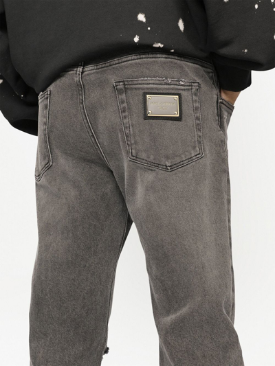 Shop Dolce & Gabbana Distressed Slim-fit Jeans In Grey