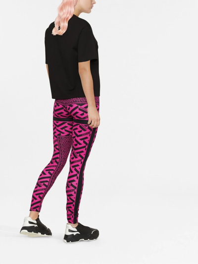 Shop Versace La Greca Leggings In Pink