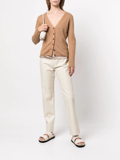 Vince Buttoned-up V-neck Cardigan In Brown