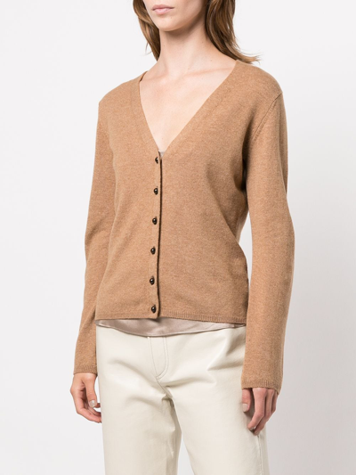 Vince Buttoned-up V-neck Cardigan In Brown