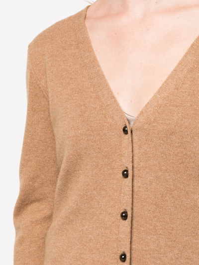 Vince Buttoned-up V-neck Cardigan In Brown