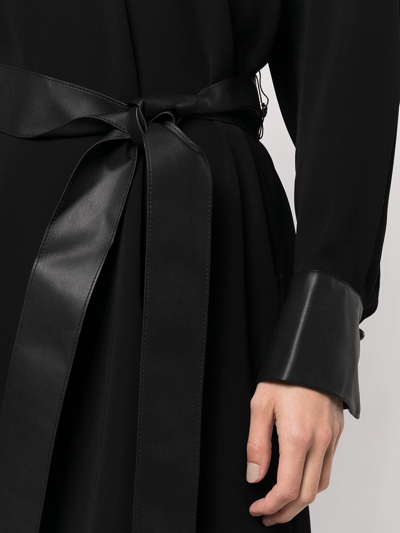 Shop Vince Belted-waist V-neck Dress In Black