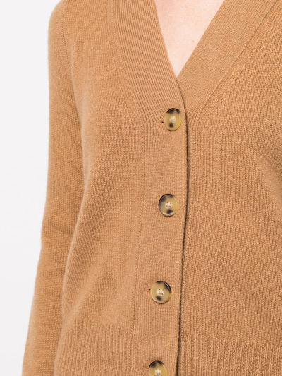 Shop Vince Ribbed-knit Cashmere Cardigan In Brown