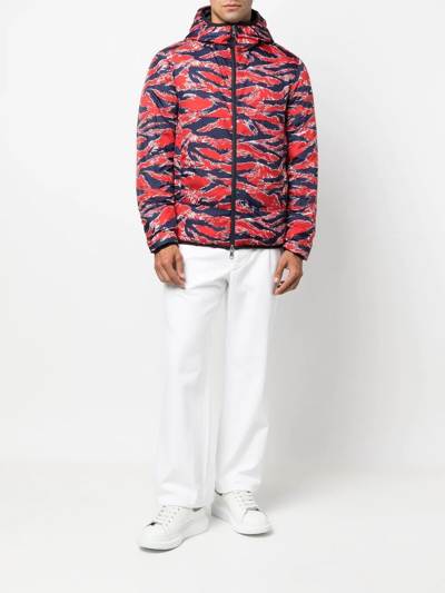 Moncler Bressay Graphic-print Shell-down Hooded Puffer Jacket In Blue
