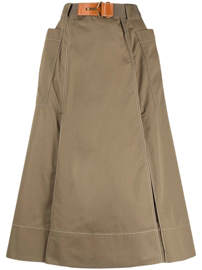 TORY BURCH BELTED FLARED MIDI SKIRT 