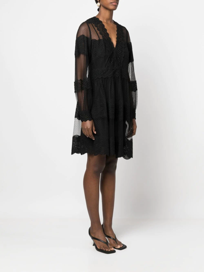 Shop Twinset Lace-detail V-neck Dress In Black