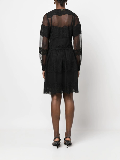 Shop Twinset Lace-detail V-neck Dress In Black