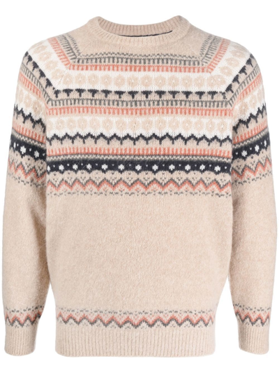 Brunello Cucinelli Fair Isle Alpaca Blend Crewneck Sweater In Neutrals