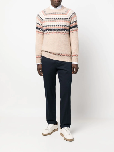 Brunello Cucinelli Fair Isle Alpaca Blend Crewneck Sweater In Neutrals
