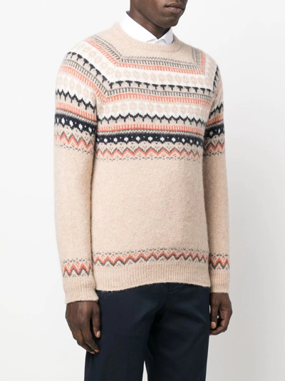 Brunello Cucinelli Fair Isle Alpaca Blend Crewneck Sweater In Neutrals
