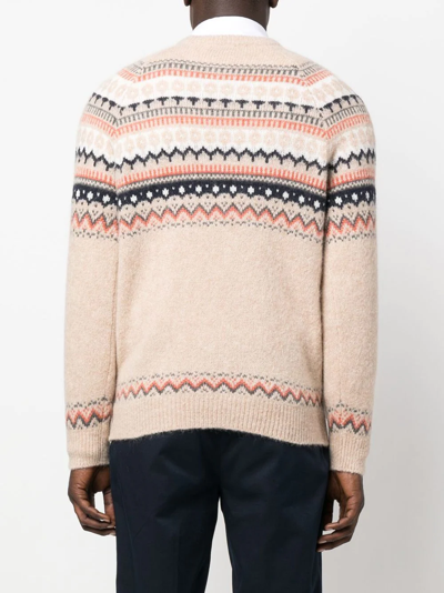 Shop Brunello Cucinelli Fair Isle Intarsia Knit Jumper In Neutrals