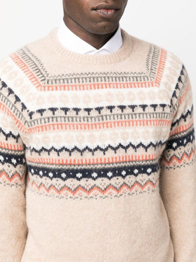 Brunello Cucinelli Fair Isle Alpaca Blend Crewneck Sweater In Neutrals