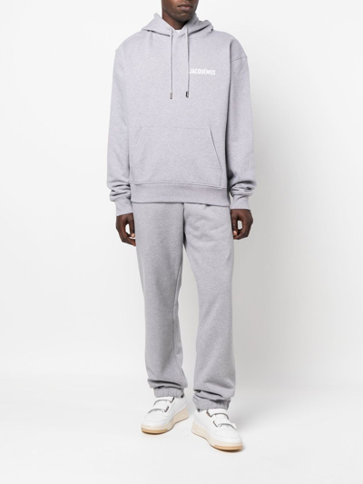 Shop Jacquemus Logo-print Cotton Hoodie In Grey