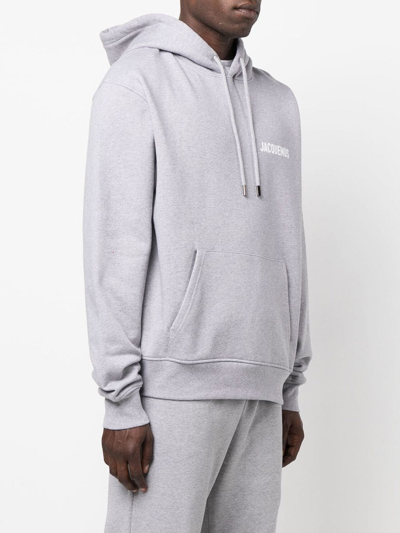 Shop Jacquemus Logo-print Cotton Hoodie In Grey