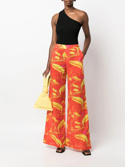 Shop Louisa Ballou Floral Wide-leg Trousers In Orange