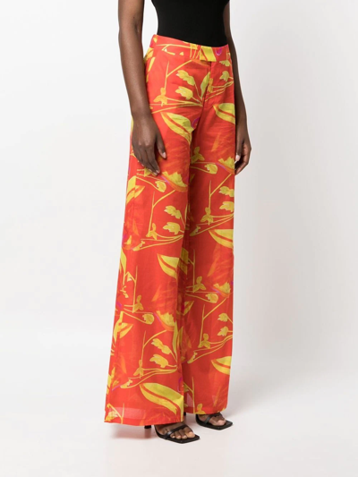 Shop Louisa Ballou Floral Wide-leg Trousers In Orange