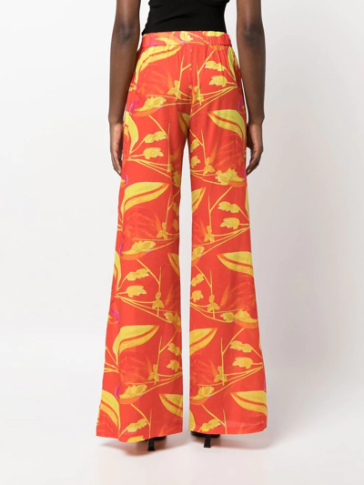 Shop Louisa Ballou Floral Wide-leg Trousers In Orange