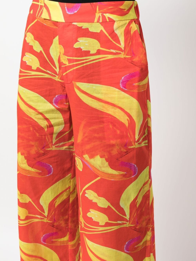 Shop Louisa Ballou Floral Wide-leg Trousers In Orange