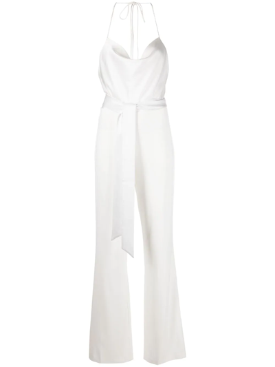 Shop Alice And Olivia Primrose Halterneck Straight-leg Jumpsuit In White