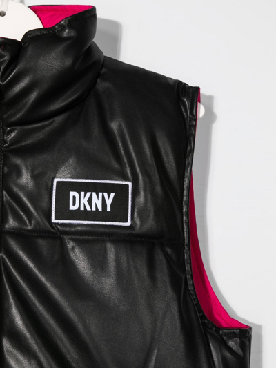 Shop Dkny Teen Logo-print Reversible Gilet In Black