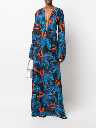 Louisa Ballou Print Cotton And Silk Long Caftan Dress In Black