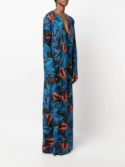 Louisa Ballou Print Cotton And Silk Long Caftan Dress In Black