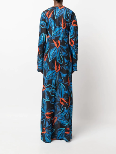 Louisa Ballou Print Cotton And Silk Long Caftan Dress In Black