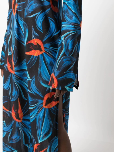 Louisa Ballou Print Cotton And Silk Long Caftan Dress In Black