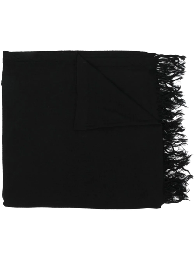 Shop Rick Owens Tassel-edge Virgin-wool Scarf In Black