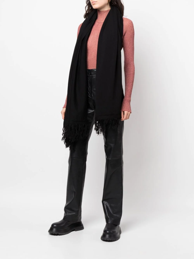 Shop Rick Owens Tassel-edge Virgin-wool Scarf In Black