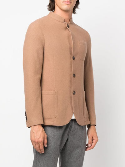 Shop Eleventy Single-breasted Wool Blazer In Brown