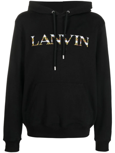 Shop Lanvin Embroidered-logo Pouch-pocket Hoodie In Black