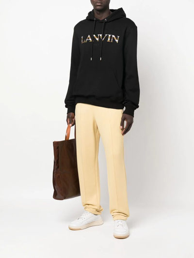 Shop Lanvin Embroidered-logo Pouch-pocket Hoodie In Black
