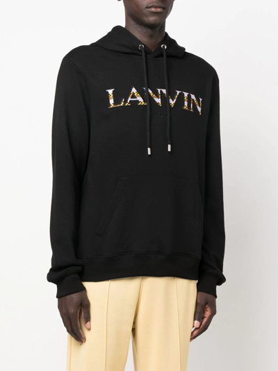 Shop Lanvin Embroidered-logo Pouch-pocket Hoodie In Black