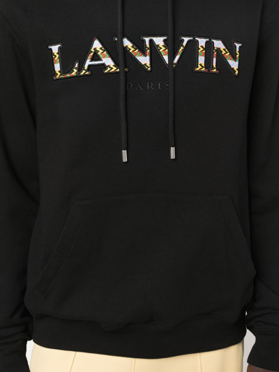 Shop Lanvin Embroidered-logo Pouch-pocket Hoodie In Black