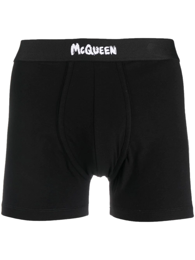Alexander Mcqueen Man Black Mcqueen Graffiti Boxer In Black