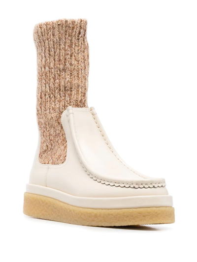 Shop Chloé Sock-detail Leather Boots In Neutrals