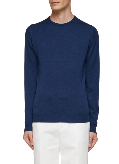 Shop John Smedley 'farhill' Crewneck Extra Fine Merino Wool Sweater In Blue