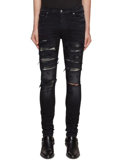 Shop Amiri ‘thrasher‘ Plaid Insert Skinny Jeans In Black