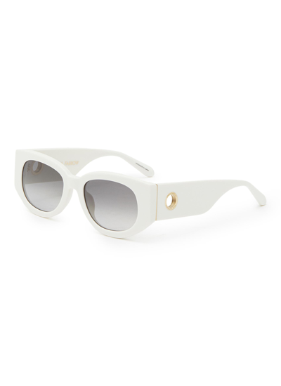 Shop Linda Farrow 'debbie' Thick Acetate Frame Round Sunglasses In White