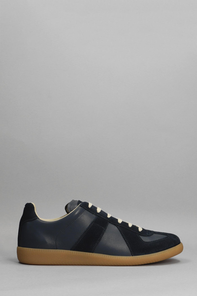 Shop Maison Margiela Replica Sneakers In Blue Suede And Leather