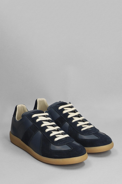 Shop Maison Margiela Replica Sneakers In Blue Suede And Leather