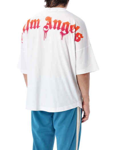 Shop Palm Angels Sprayed Palm Logo Over T-shirt In White