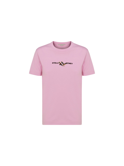 Shop Stella Mccartney Glitch Logo T-shirt In Aurora Pink