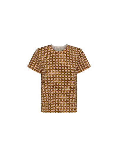 Tory Burch Logo Checker-print T-shirt In Pink