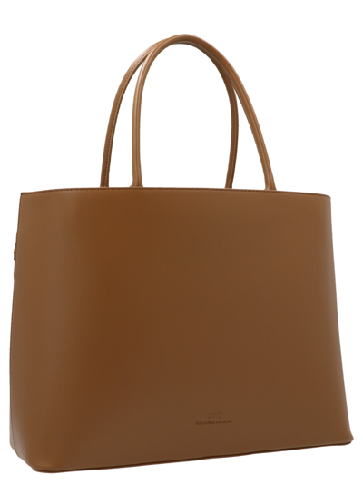 Shop Elisabetta Franchi Logo Plaque Shopping Bag In Brown