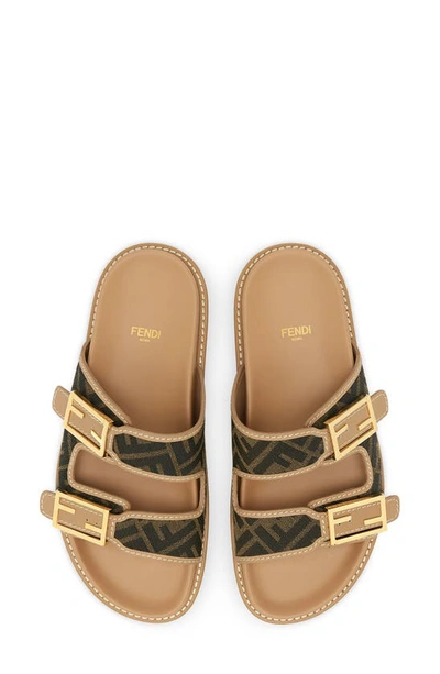Fendi Ff Jacquard Dual Buckle Slide Sandals In Brown | ModeSens