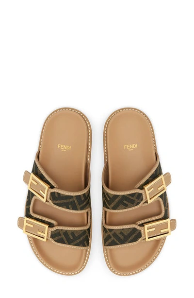 Shop Fendi Feel Busbet Baguette Dual Strap Slide Sandal In Tobacco Nero